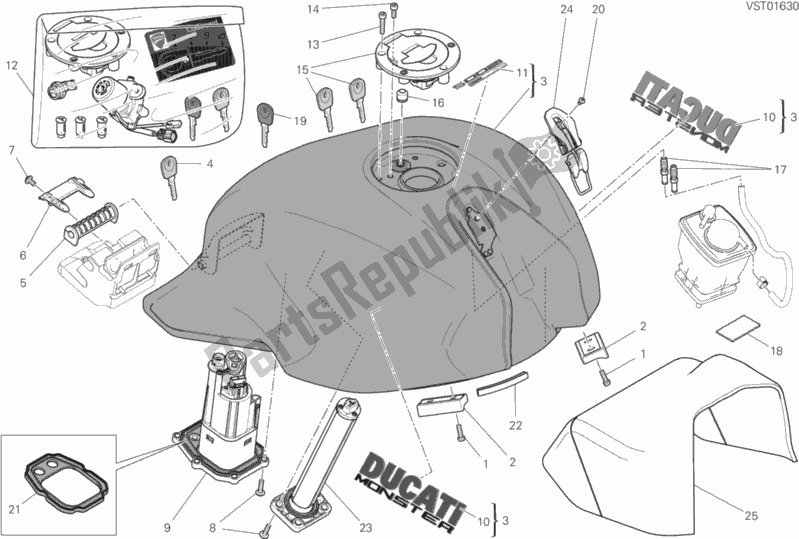 Todas as partes de Tanque De Combustível do Ducati Monster 1200 S USA 2018